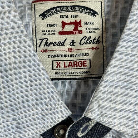Thread & Cloth 100% Cotton Men's Button Down Casual Blue Shirt Size XL - Picture 4 of 10